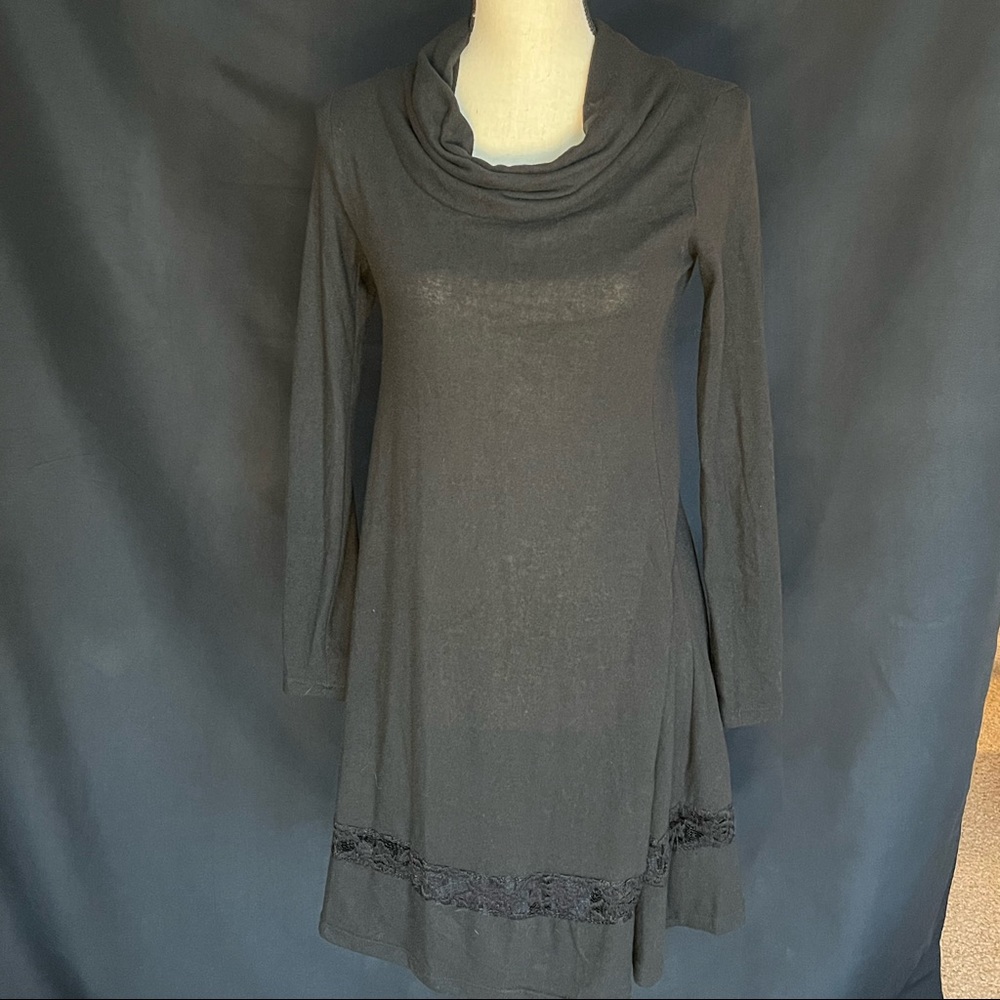 Francesca’s Black Long Sleeved Cowl Neck Dress NWT
